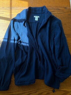 Orvis Navy Crinkle-Knit Zip Jacket